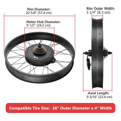 Yescom Bicycle Motor Kit Fat Bike Conversion Kit 1500W 48V 26"